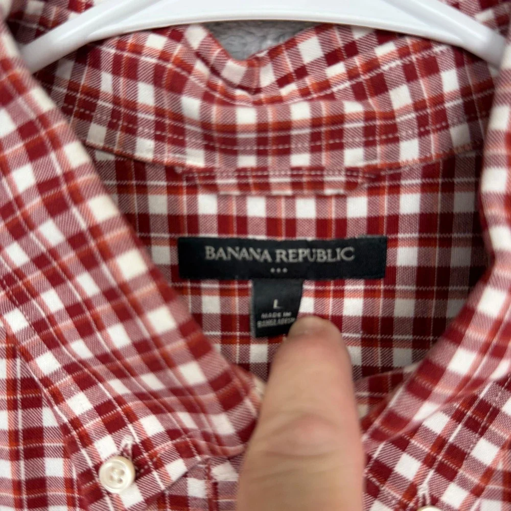 Banana Republic Button Down Men Large Red Gingham Plaid Long Sleeve Shirt